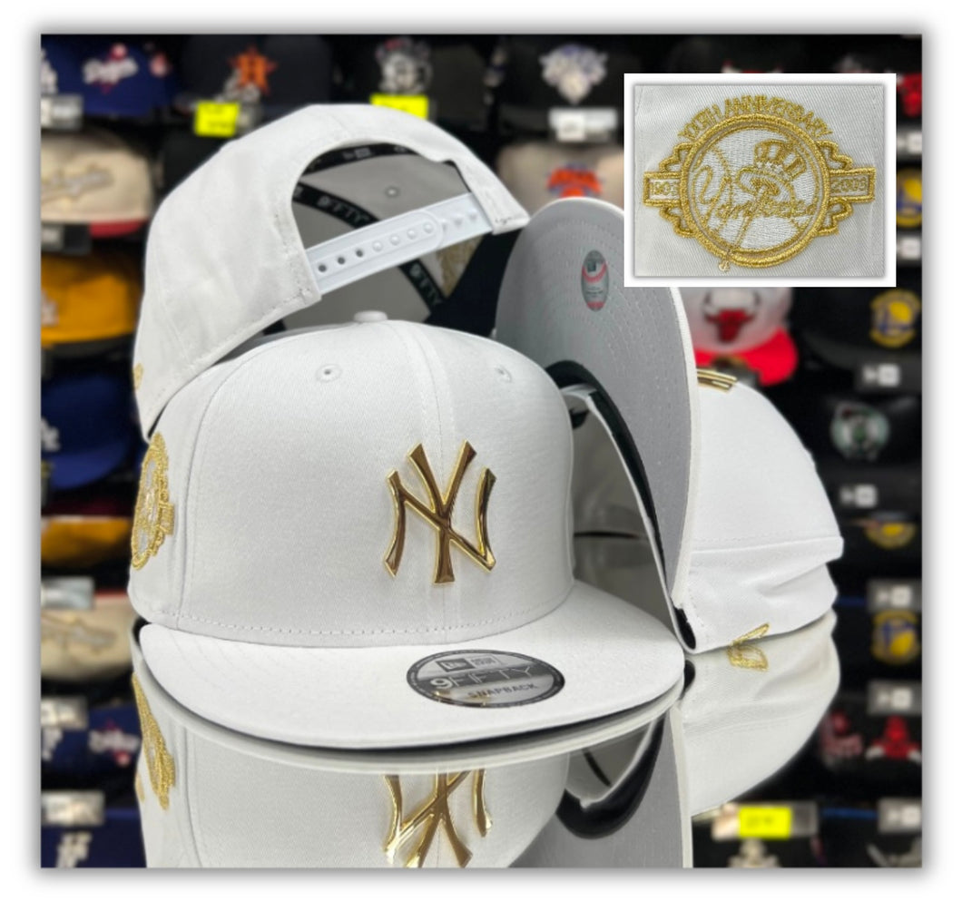 New York Yankees Wh/Gold Metal Logo/100th-Snapback