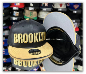 Retro-BROOKLYN Bk PU Leather//Gold 2T-Snapback