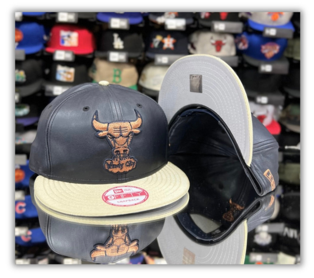 Retro-Chicago Bulls Navy PU Leather/Gold 2T-Snapback