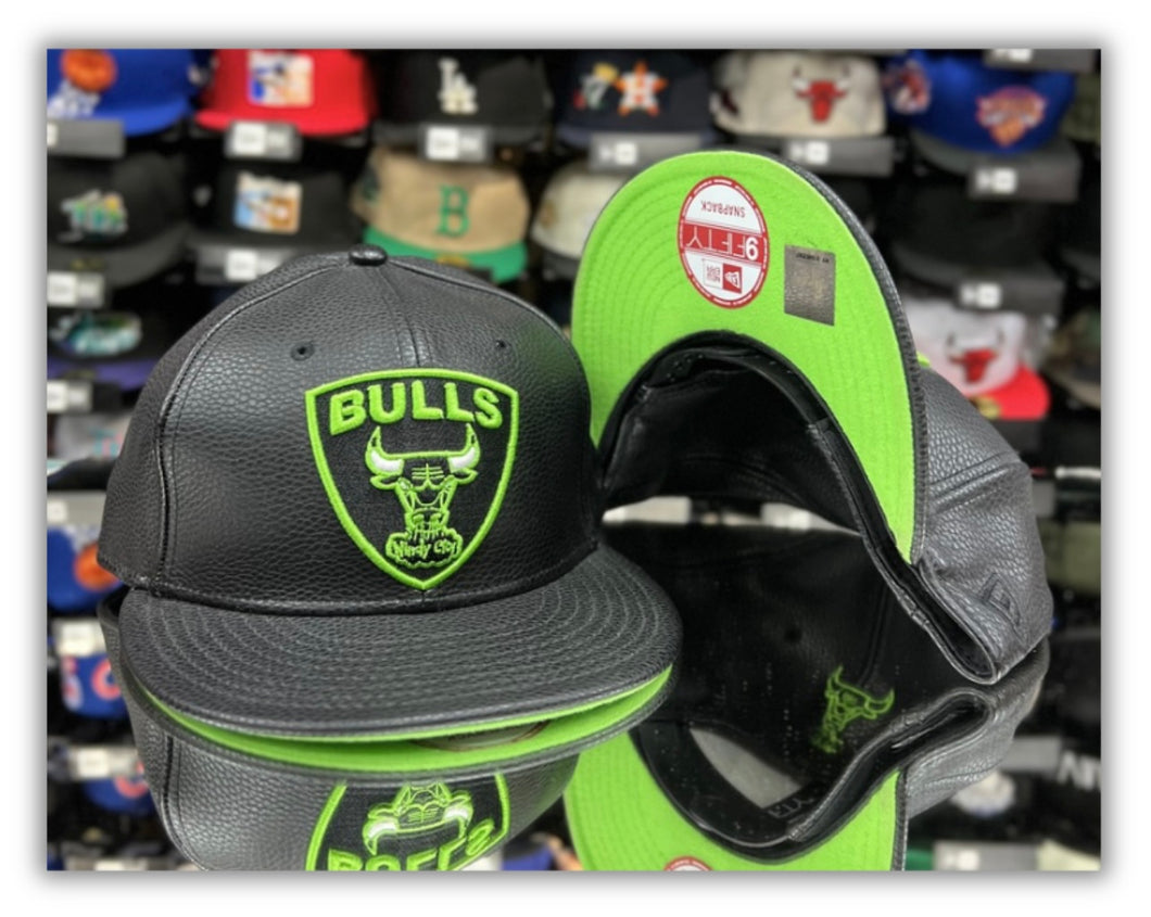 Retro-Chicago Bulls Bk PU Leather/Lime UV-Snapback