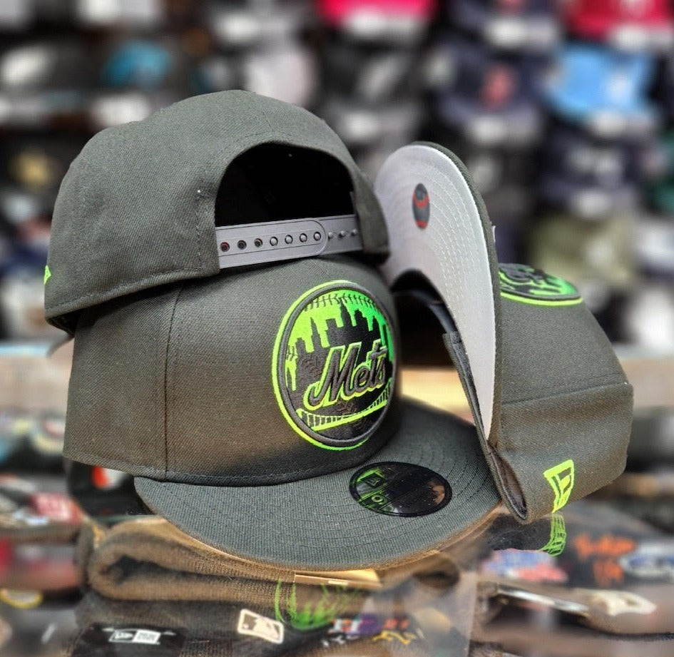 New York Mets Bk/Neon Green City Logo/ 9Fifty Snapback
